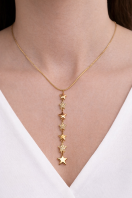 Gold Y Model Yıldızlı Çelik Kolye