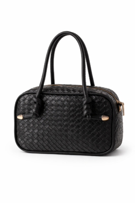 Siyah Örgü Detaylı El Çantası