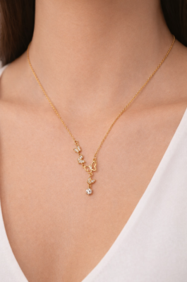 Zirkon Taşlı Çelik Kolye