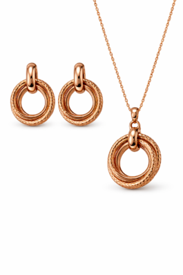 Rose Gold Çelik Halka Küpe & Kolye Seti