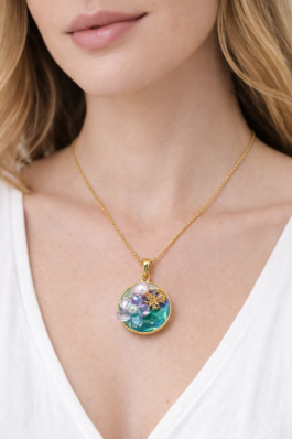 İnci  Taşlı Gold Kolye