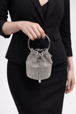 Gümüş Taşlı Halka Saplı Abiye Çanta