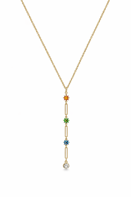 Gold Zincir Renkli Çiçekli Çelik Kolye