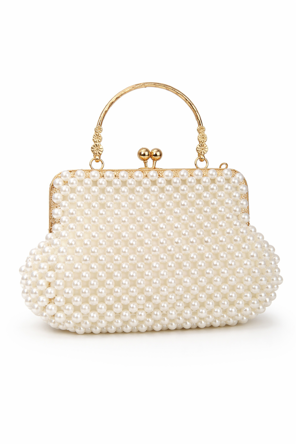 İnci İşlemeli Gold Saplı Abiye El Çantası