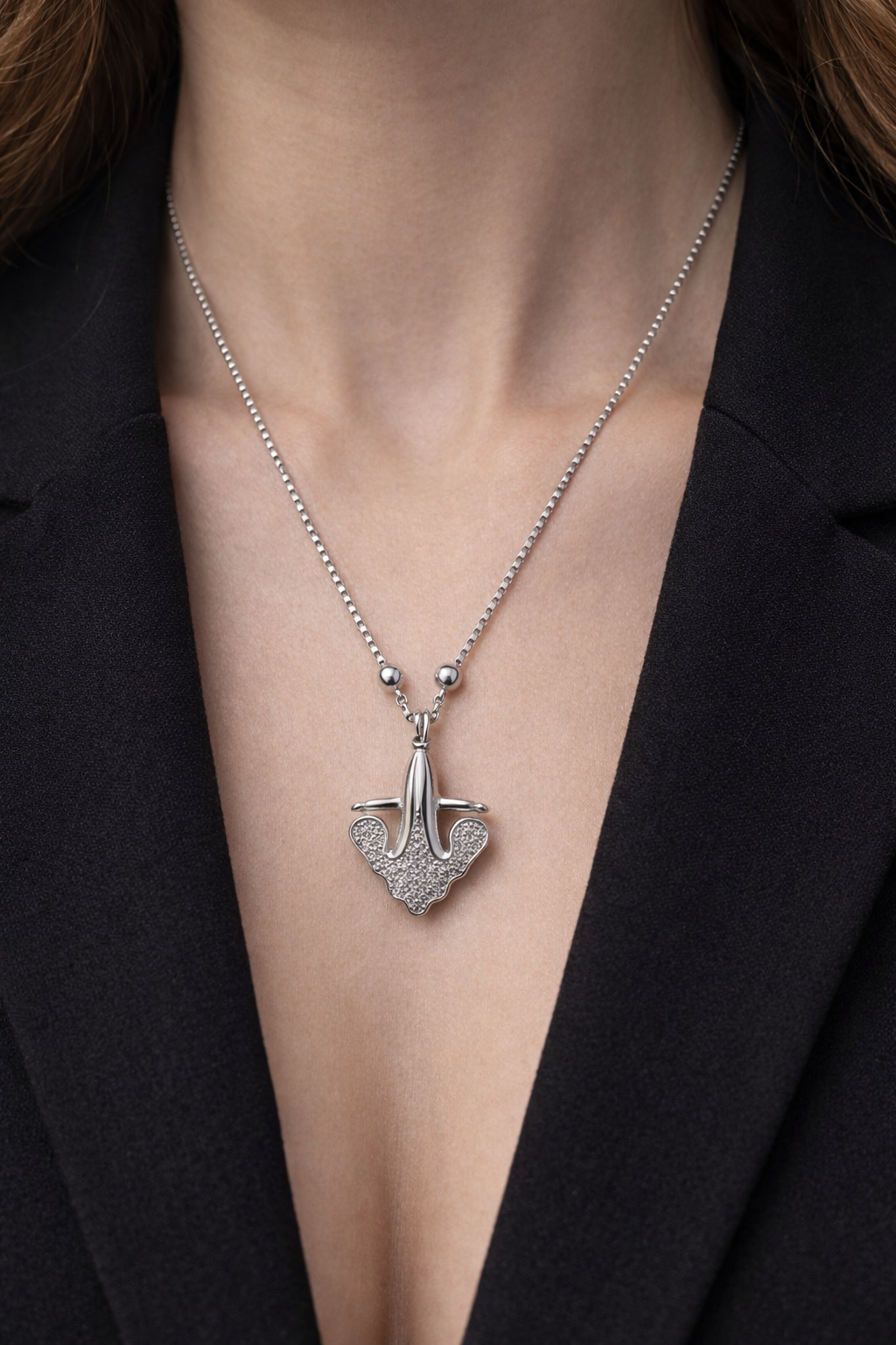 Taşlı Melek Figürlü Çelik Kolye | Şık Kadın Kolye - Görsel 2