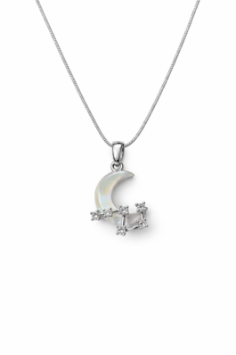 Ay Taşı Detaylı Zirkon Taşlı Çelik Ay Kolye