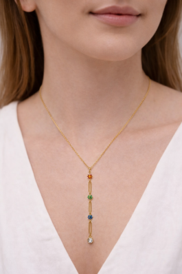 Gold Zincir Renkli Çiçekli Çelik Kolye