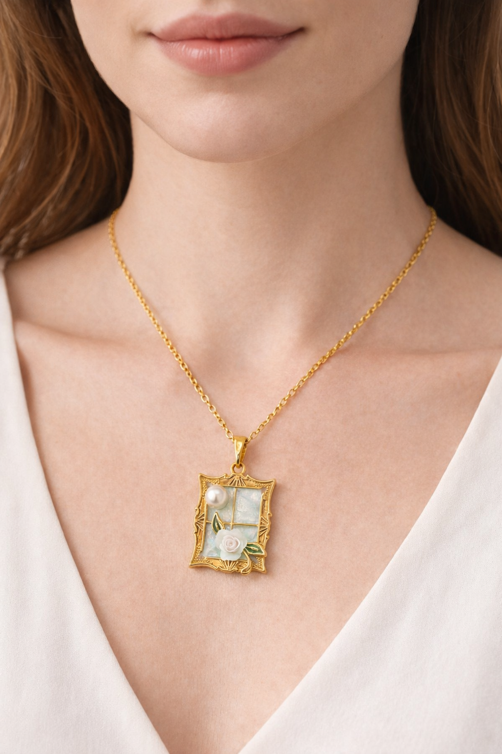 Çelik Vintage Çerçeve Kolye - Görsel 2