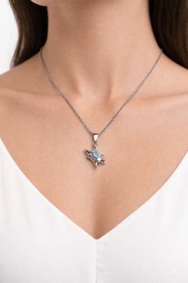 Mavi Taş Çelik Kolye