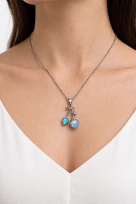 Mavi Taşlı Kiraz Kolye