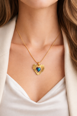 Çelik Kalp Gold Kolye