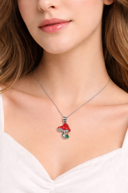 Mantar Figürlü Çelik Kolye